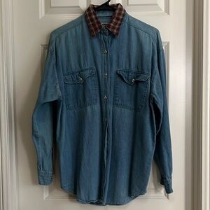 Perfect Details Blue and Red Button Down Shirt with Western Flair